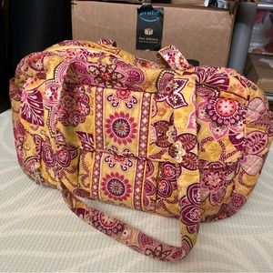 Vintage Yellow Pink Floral Quilted Diaper Bag Magnetic Front Zip Weekender